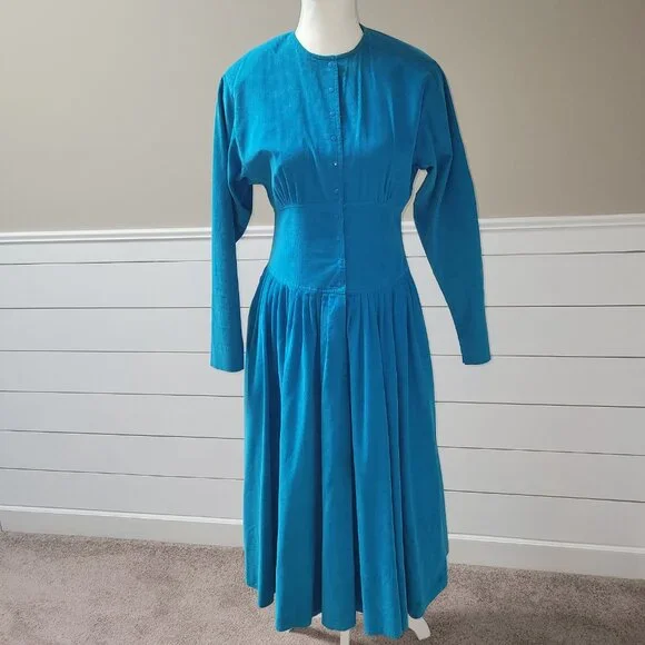 Liz Claiborne Casual Turquoise Soft Corduroy Dress - Picture 11 of 15